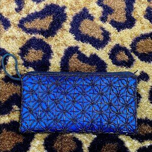Vintage Hand-Beaded Deep Indigo Clutch – Elegant Evening Bag, or small pouch
